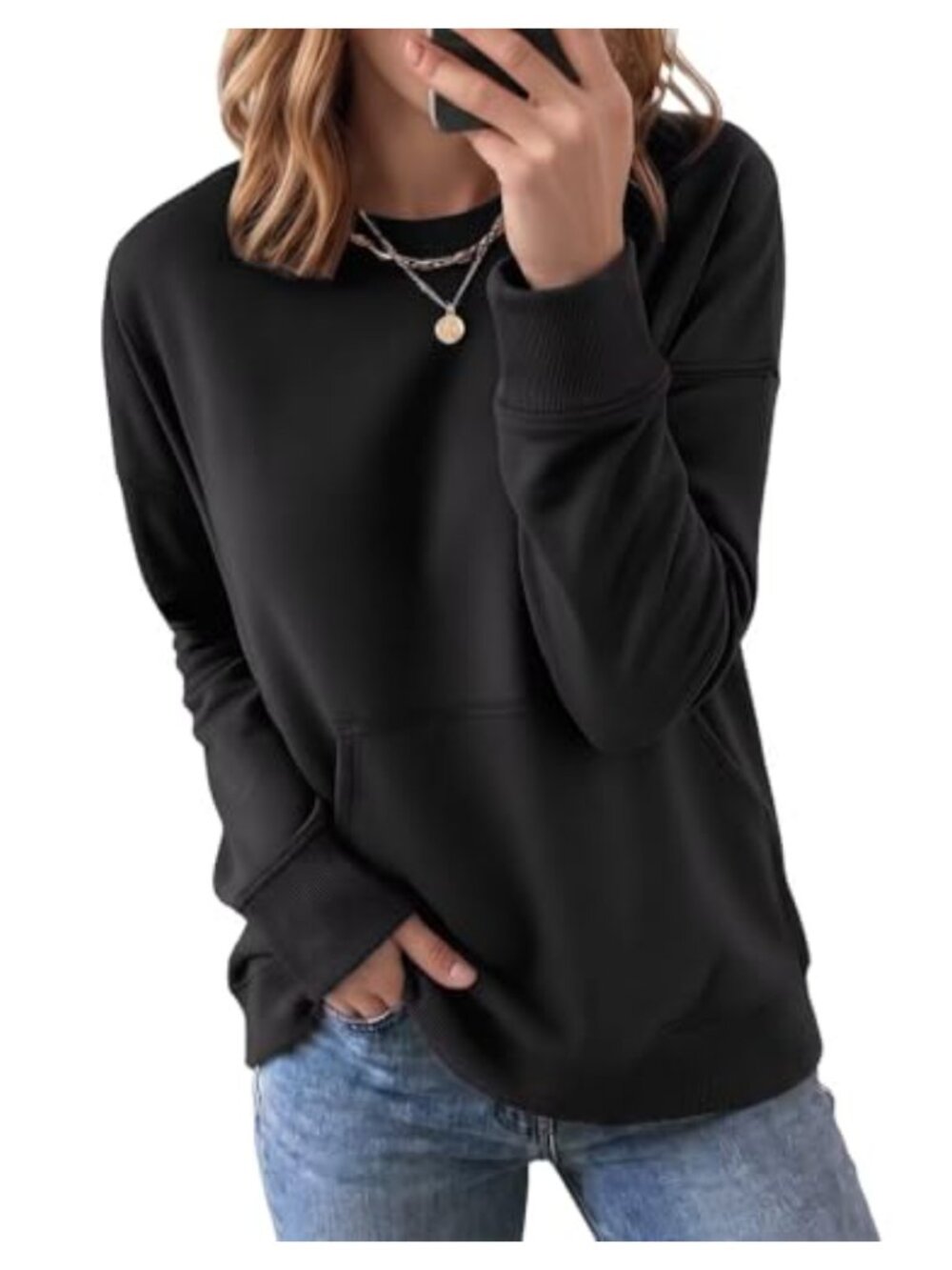 Women Long Sleeve Fleece Sweatshirt Loose Pullover with Pocket